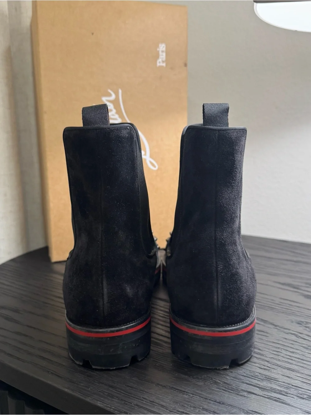 Christian Louboutin Melon Spikes Chelsea Boots Suede Black 42